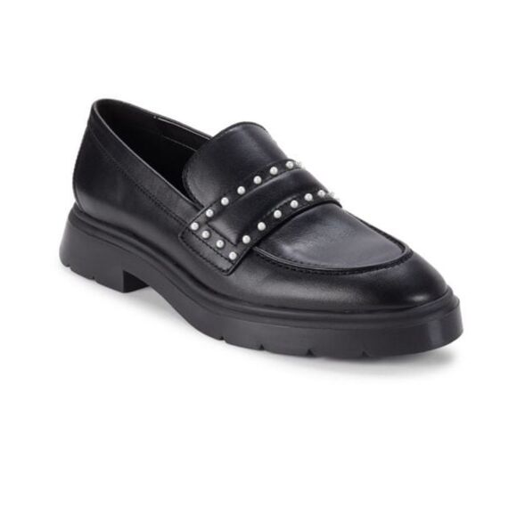 STUART WEITZMAN Darcy Simulated Pearl Studded Leather Loafers - Picture 1 of 8